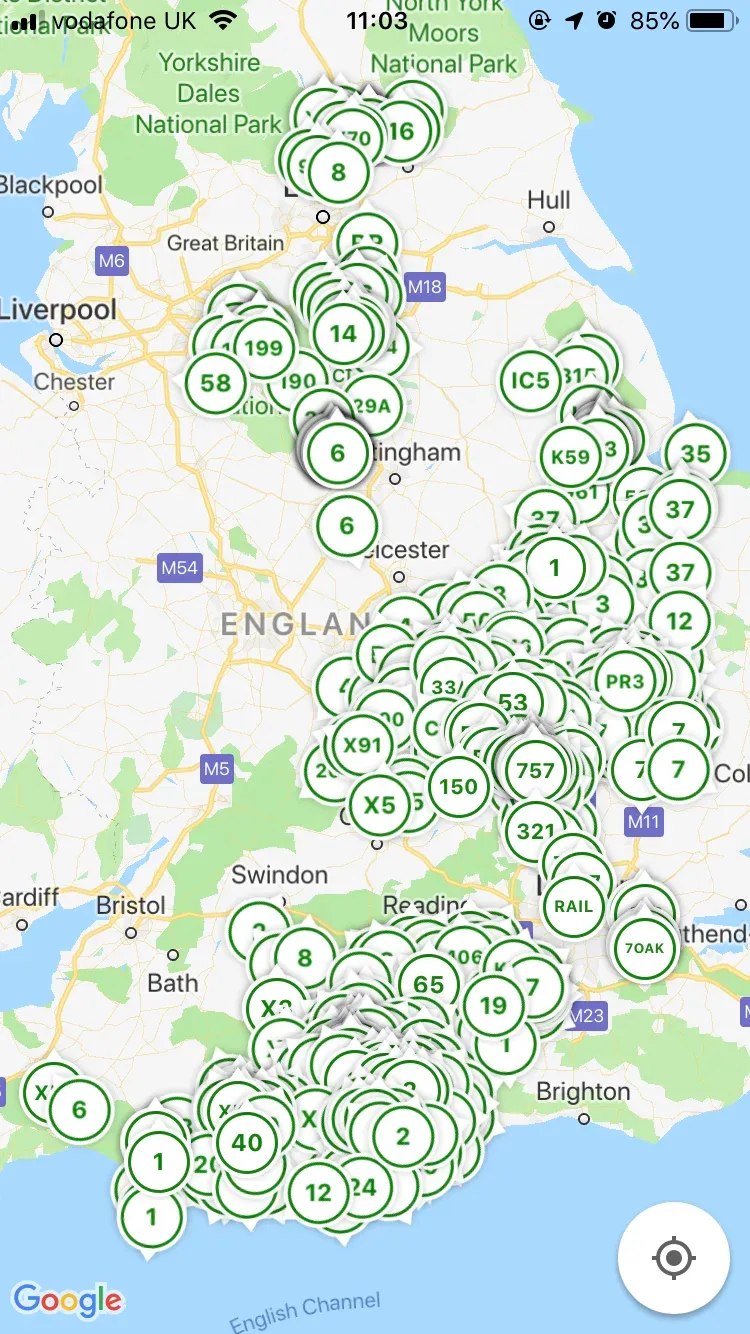 Live buses across the network